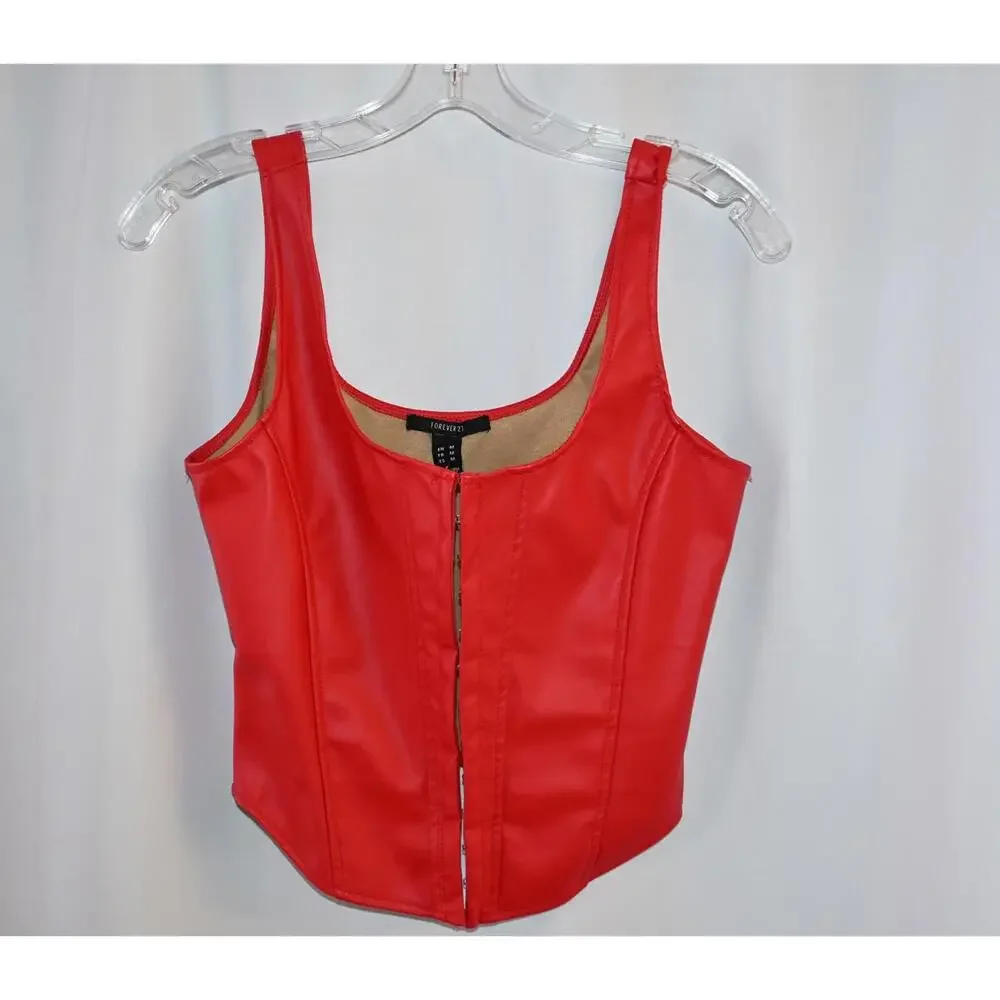 Forever 21 Red Faux Leather Zip Front Tank‎ Top - Medium - Picture 3 of 5